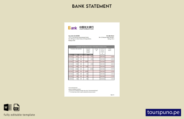 listo para imprimir plantilla de Excel de extracto bancario Everbright de China